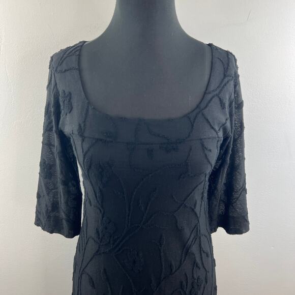 VTG Johnny Was Black Lace Shift Dress Scoop Neck Floral 3/4 Sleeve Size Small S - Picture 3 of 9